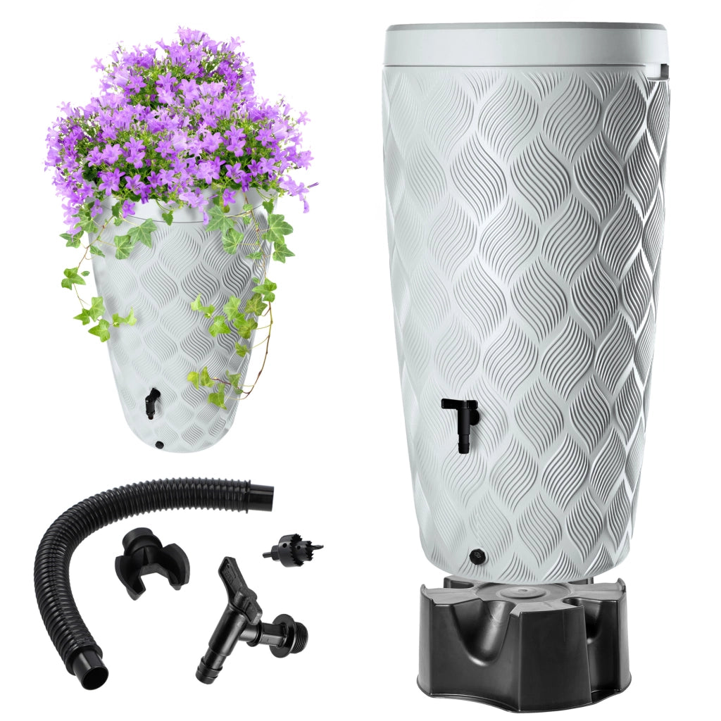 Serbatoio per acqua piovana KADAX da 240 litri, contenitore per acqua con rubinetto e supporto per vaso di fiori