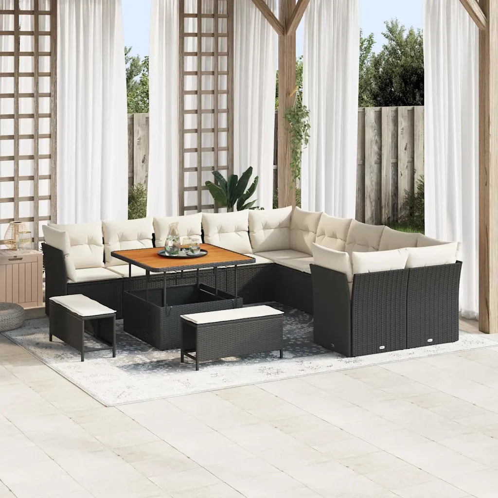 Set Divano da Giardino 13 pcs Nero polyrattan