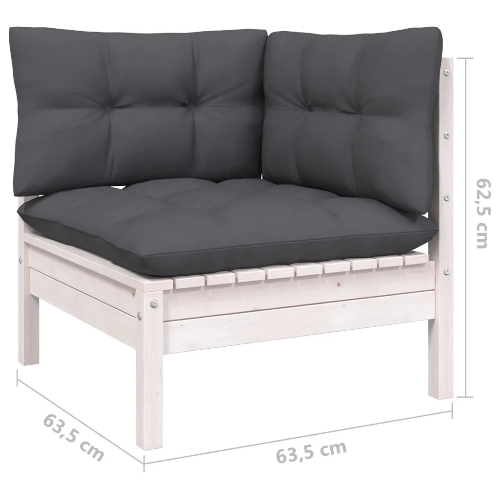 Set Divani da Giardino 7 pz con Cuscini Bianchi Legno di Pino 3097302