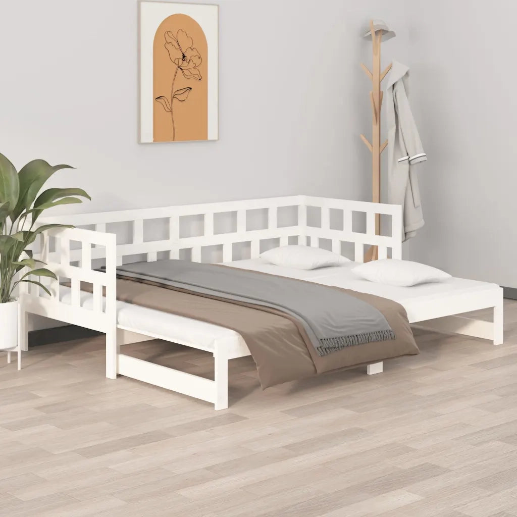 Dormeuse Estraibile Bianca Legno Massello di Pino 2x(90x190) cm 820233
