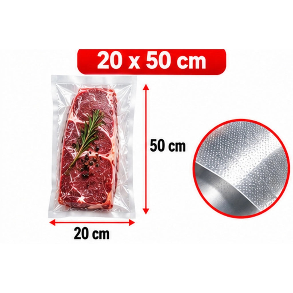 50 Sacchetti Sottovuoto Goffrati per Alimenti Buste Conservazione Varie Misure DIMENSIONE: 20x50cm