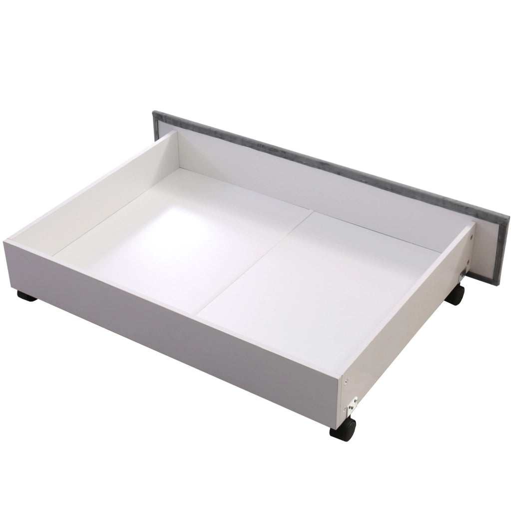 Letto imbottito 140x200 cm in velluto grigio con testiera, rete a doghe e 2 cassetti