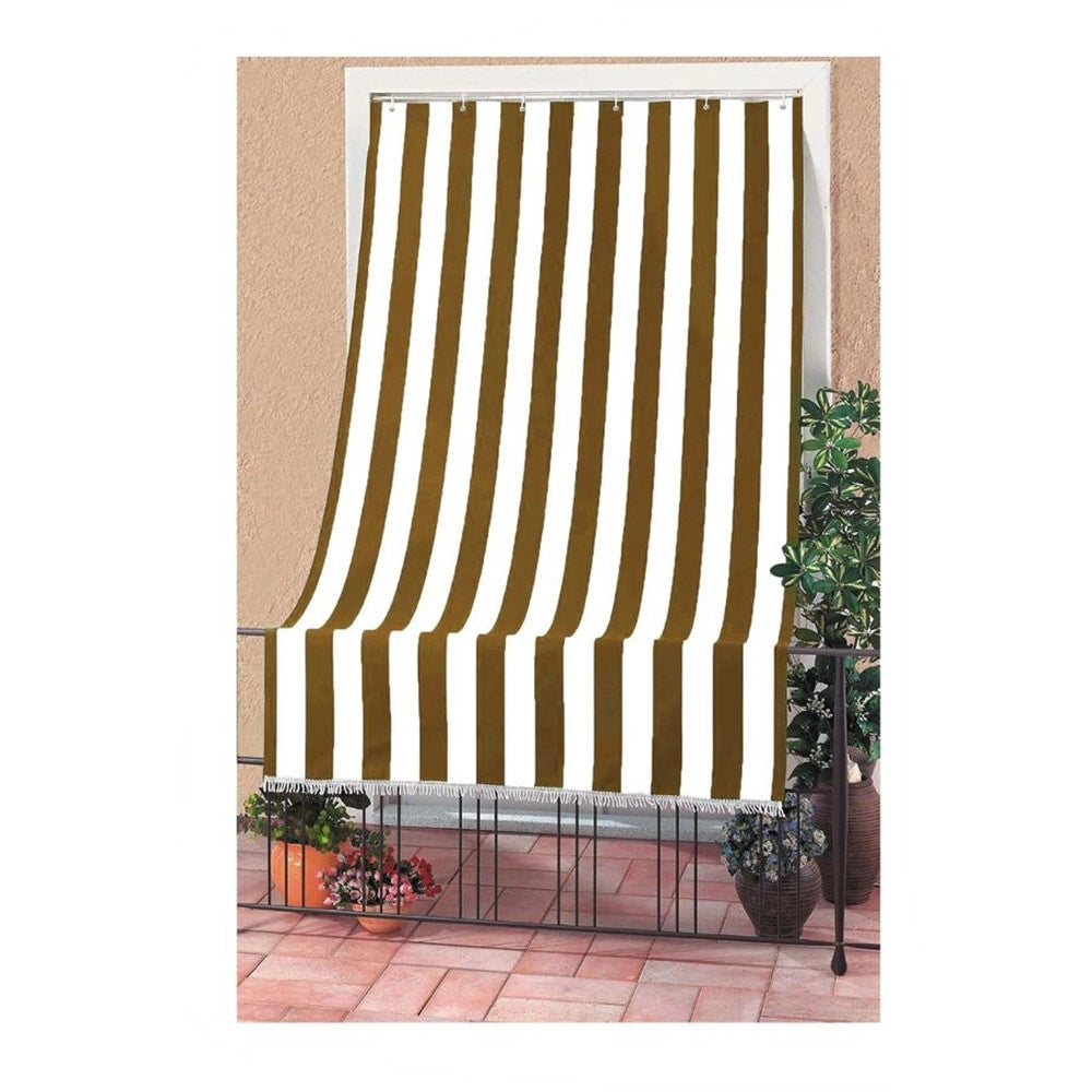 Trade Shop - Tenda Da Sole A Righe Con Anelli Per Porta Esterno Balcone Veranda Giardino 200x290cm - Marrone