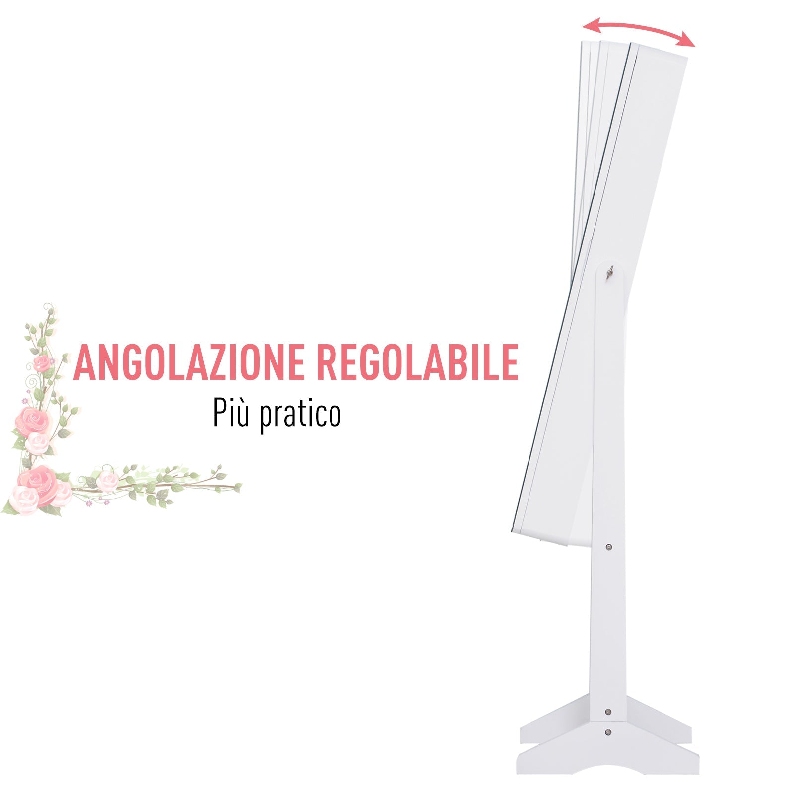 Armadio Portagioie e Trucchi con Specchio e Illuminazione LED Automatica Bianco 30x146x36 cm