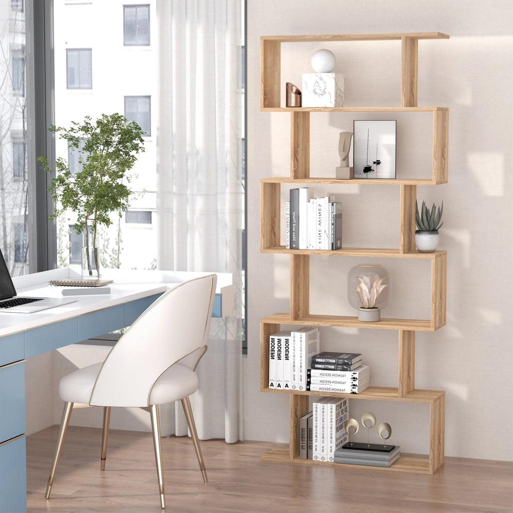 Libreria Zig Zag Design Moderno ¨C zephmum ¨C 80x23x192 cm 6 Livelli Colore Quercia Chiaro