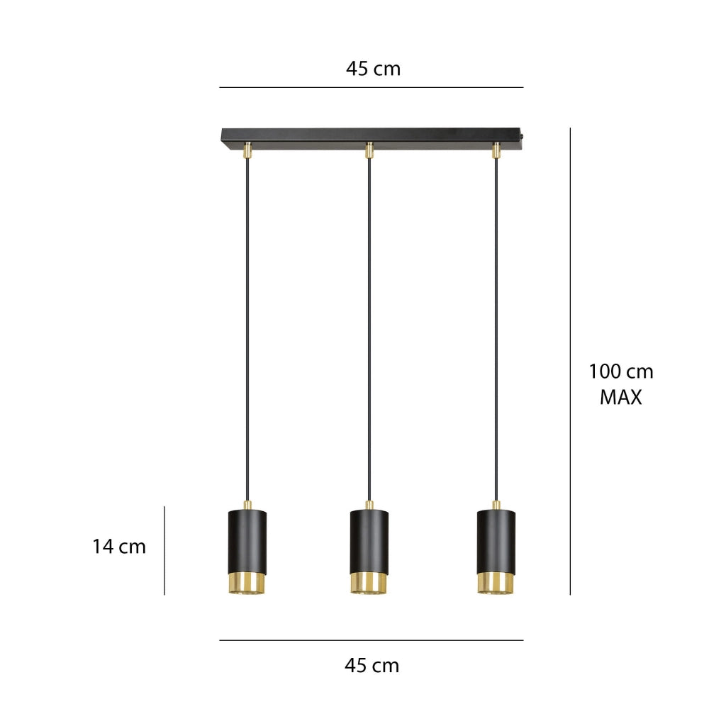 Lampadario Emibig Fumiko 3xGU10 nero/oro metallo regolabile