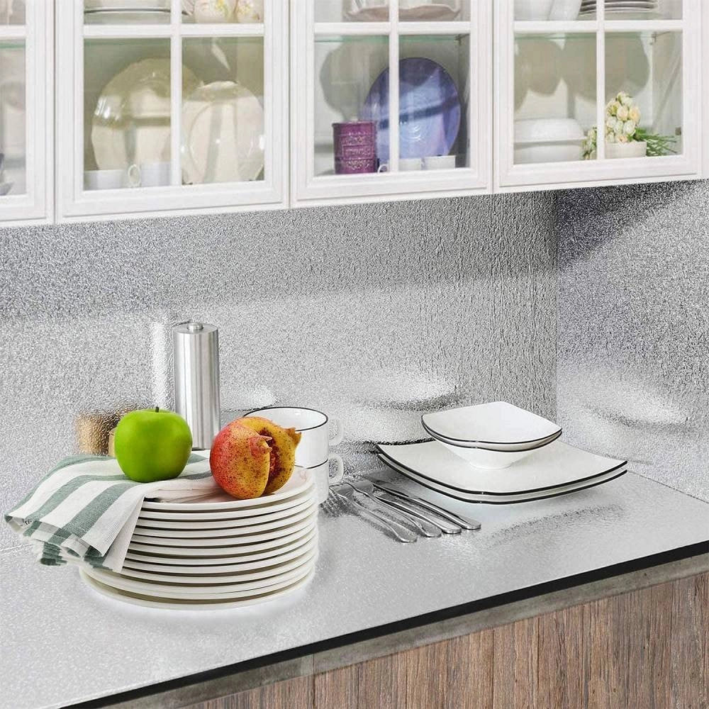 Trade Shop - Rotolo Adesivo Alluminio 40cmx3mt Per Cassetti Mobili Armadi Parati Cucina 70505 -