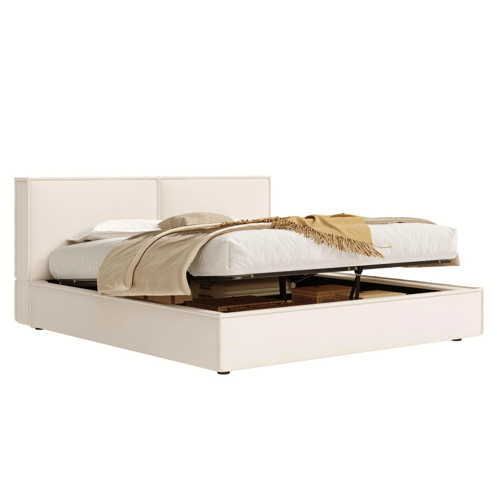 Letto Matrimoniale 180x200 cm con Contenitore idraulico; Testiera imbottita; Beige