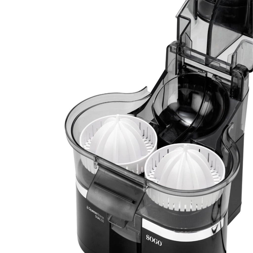 Spremiagrumi elettrico doppio 100W con 2 coni e funzione automatica auto lift, filtro senza polpa e taglia arance - Sogo