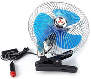 Ventilatore portatile 12V con clip-on, 25W, progettato per oscillare a 180 gradi, adatto per auto, camion e dashboard.