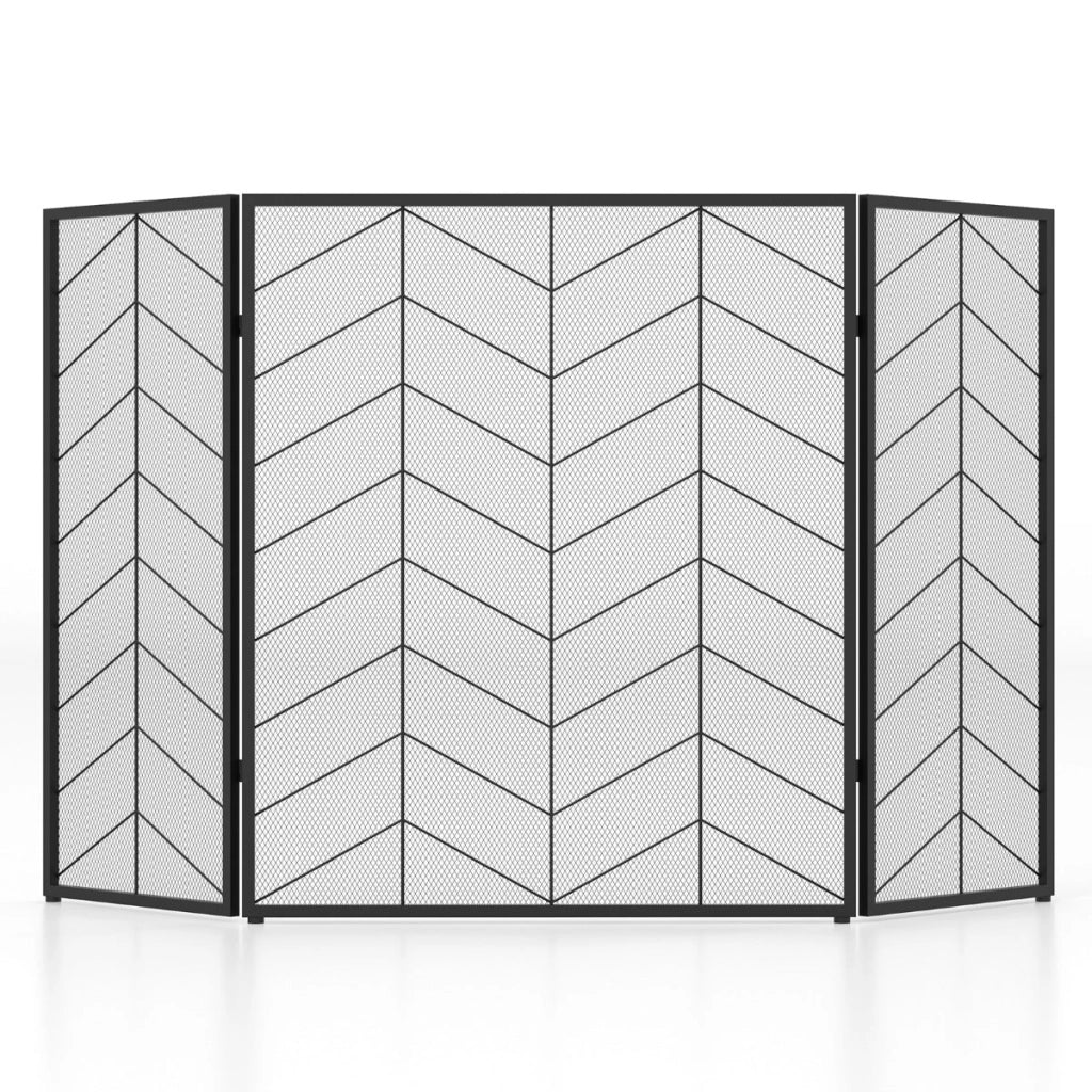 Parascintille pieghevole a 3 pannelli 132 x 79 cm sicuro per bambini e animali domestici decorativo in metallo nero 20_0020496