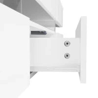 Moderno mobile TV lucido con illuminazione LED, 2 ante, 1 cassetto, vano aperto, apertura a pressione, Bianco