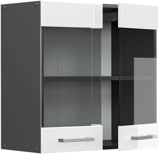 Mobile da cucina in vetro R-Line, Bianco lucido, 60 cm, per la libera combinazione all'interno di sistemi cucina modulari