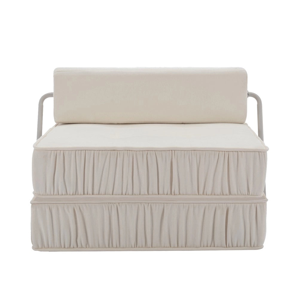 Divano Letto Pieghevole con Materasso ¨C Xylo ¨C Bianco, Tessuto, Cuscino Rimovibile