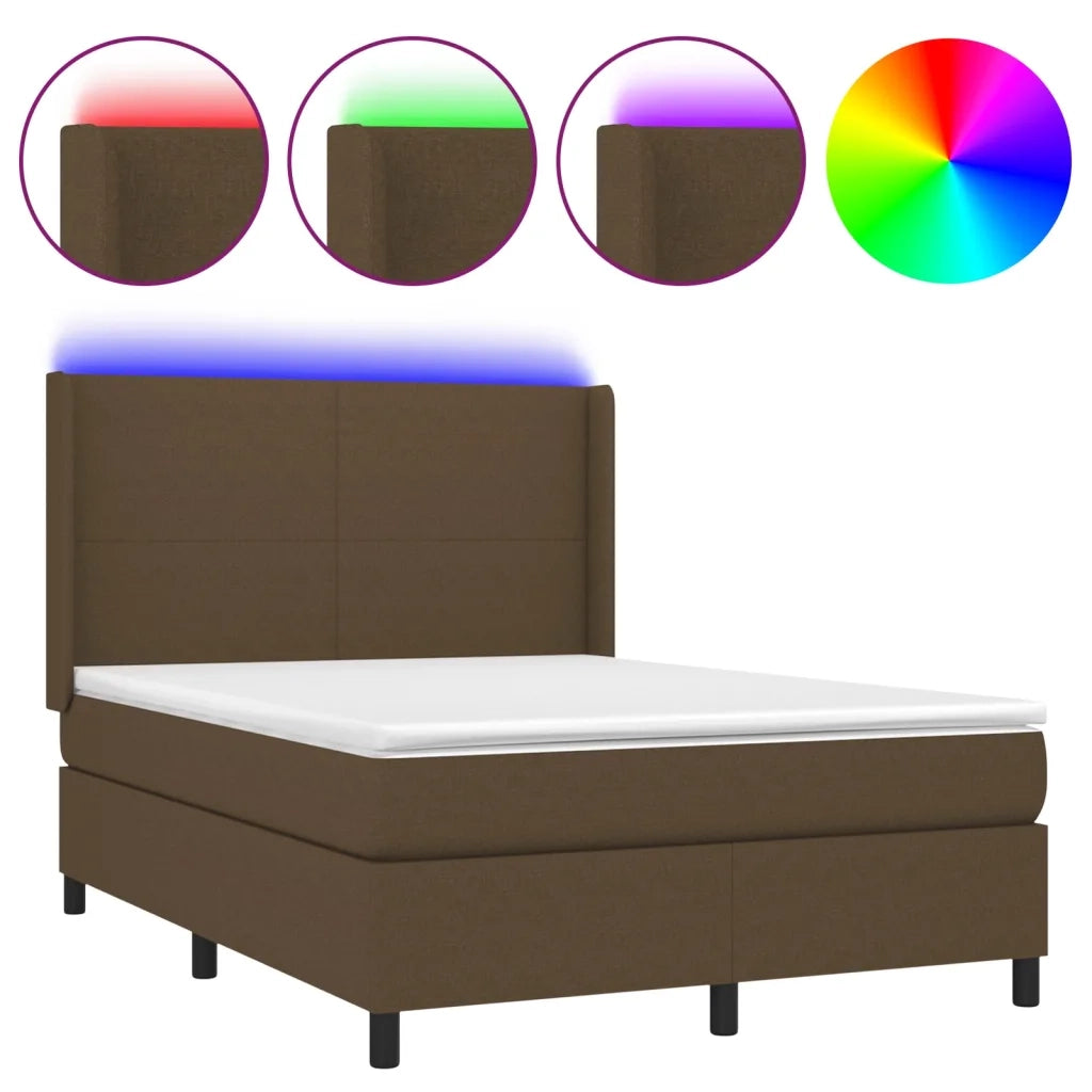 Letto a Molle Materasso e LED MarroneScuro 140x190cm in Tessuto 3138152