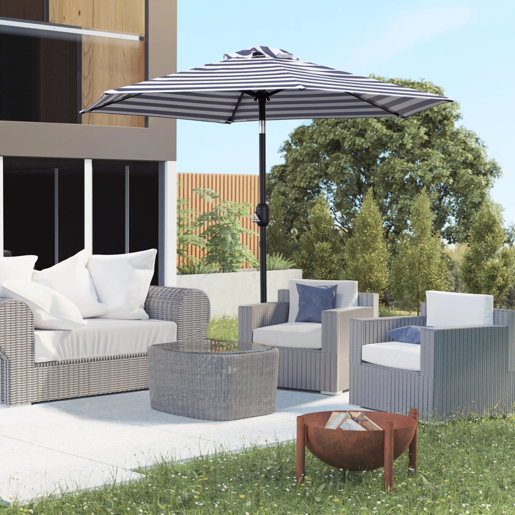 Ombrellone da Giardino ¨C Zephmum ¨C Blu e Bianco ?230x216 cm