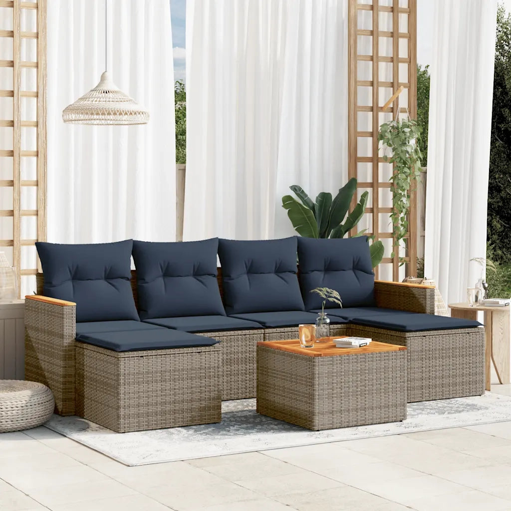 Set Divani da Giardino 7 pz con Cuscini Grigio in Polyrattan 3226229