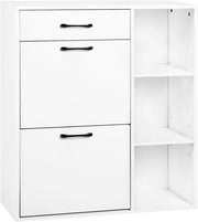 Scarpiera a Ribalta, Scarpiera da Ingresso con Ripiani Aperti, Porta Scarpe con Cassetto, Organizer per Scarpe, Stivali, in Legno, Bianco, 80,2x30x90 cm