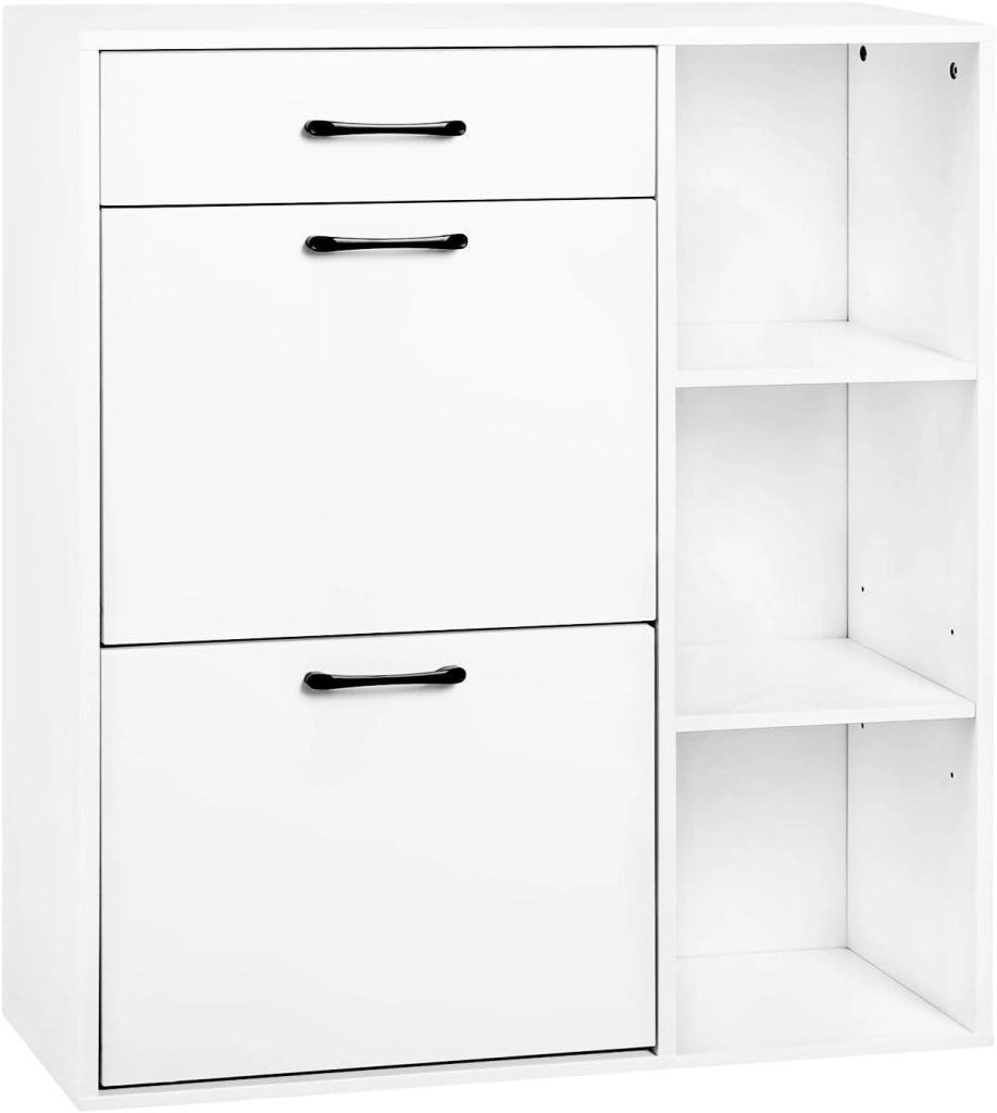Scarpiera a Ribalta, Scarpiera da Ingresso con Ripiani Aperti, Porta Scarpe con Cassetto, Organizer per Scarpe, Stivali, in Legno, Bianco, 80,2x30x90 cm