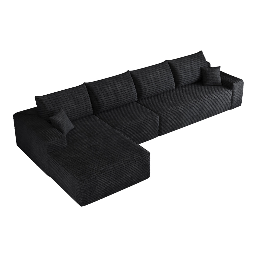 Divano modulare angolare con chaise longue e schiuma elastica in velluto a coste nero