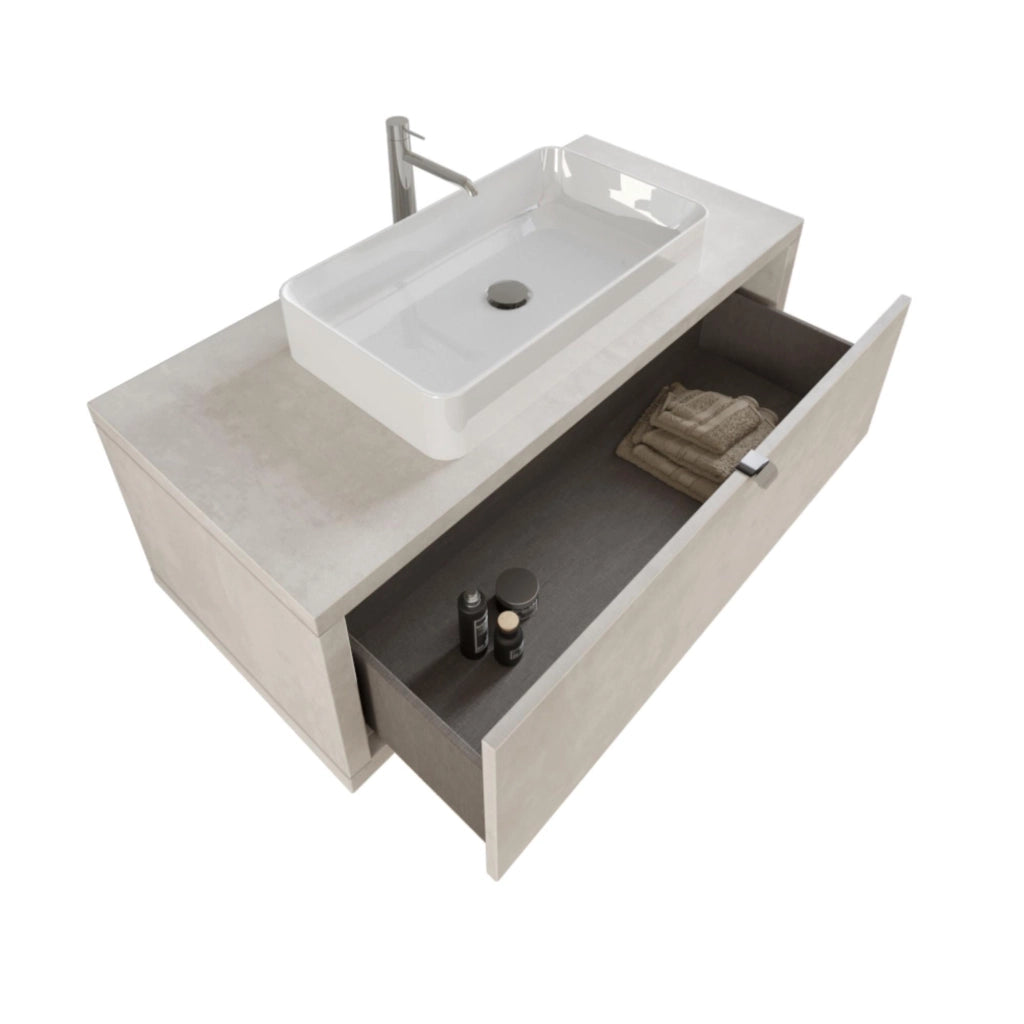 Mobile Bagno Sospeso 110 cm Lavabo e Specchio Bonussi Orione Grigio Effetto Cemento