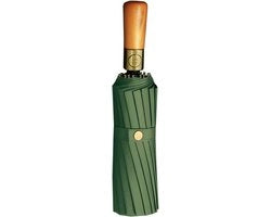 Paraplu Compatta Opieggibile Portatile 46 Pollici Impermeabile al Vent con Protezione UV - Manico in Legno Reale