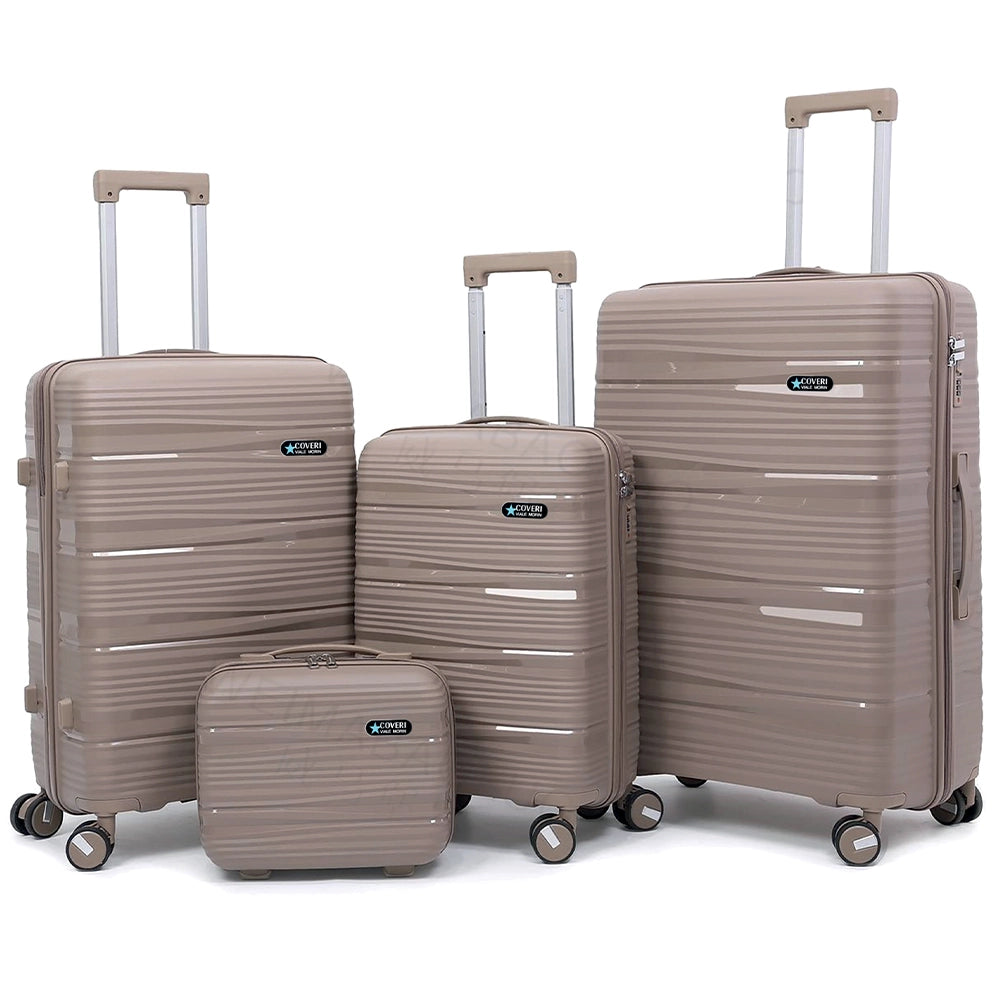 Set 4 Valigie Rigide e Beauty Case da Viaggio e Maniglia Telescopica Tortora