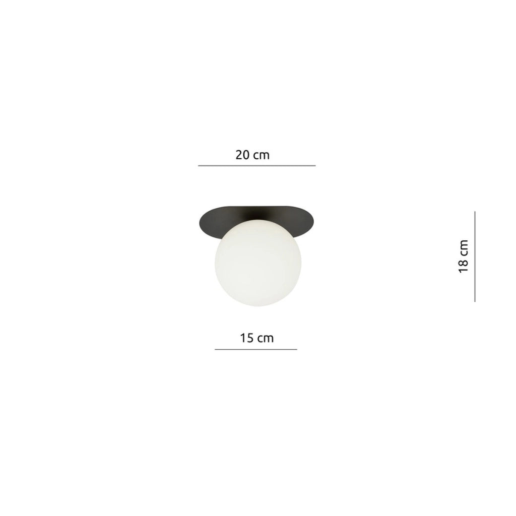 Lampada da soffitto Plaza nera con diffusore in vetro opalino