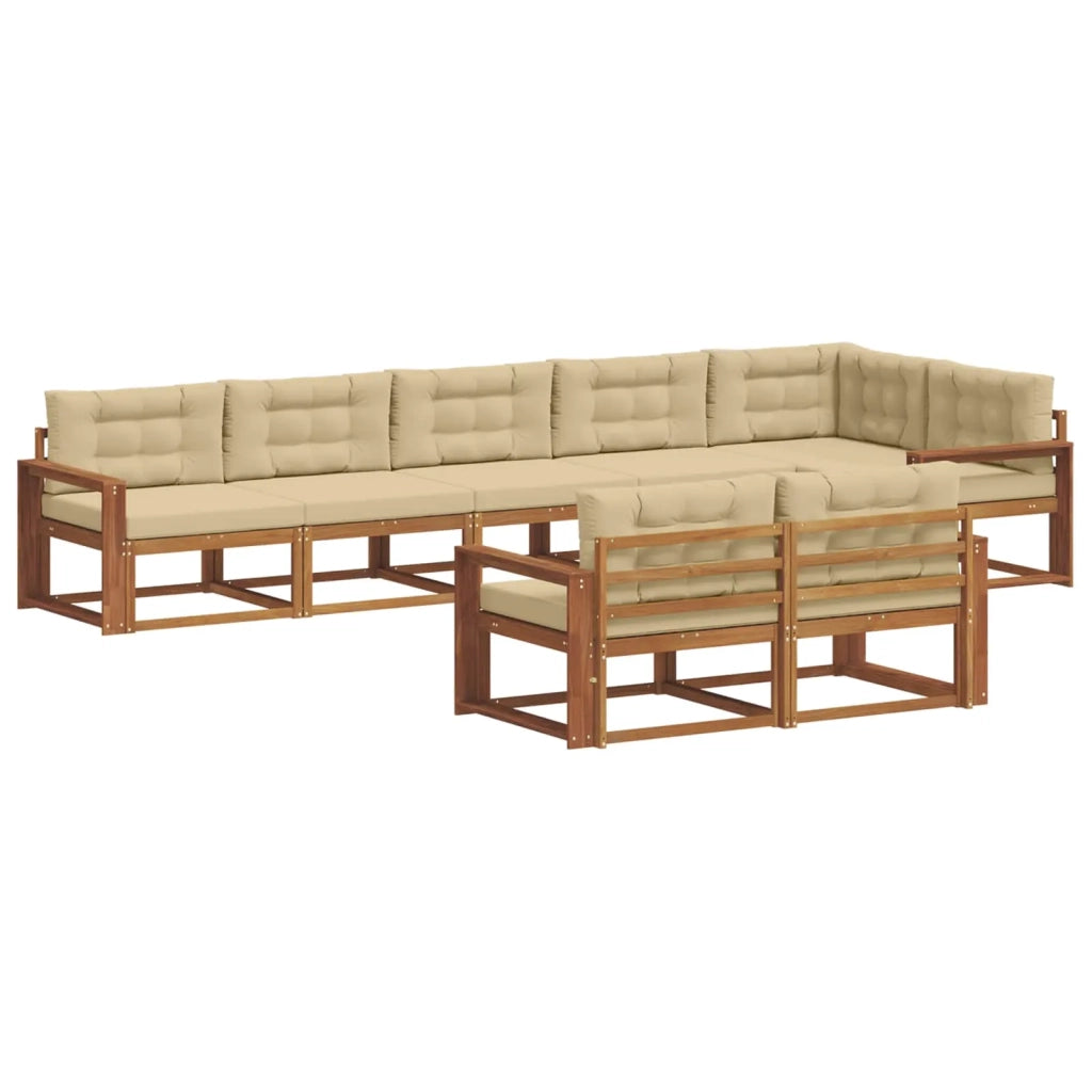Set di divani da esterno con cuscino 8 pcs Naturale e Beige