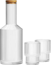 Nacchino notturno in vetro con caraffa acqua, coperchio e bicchieri da drink con superficie ruvida - 28 oz caraffa da vino vintage