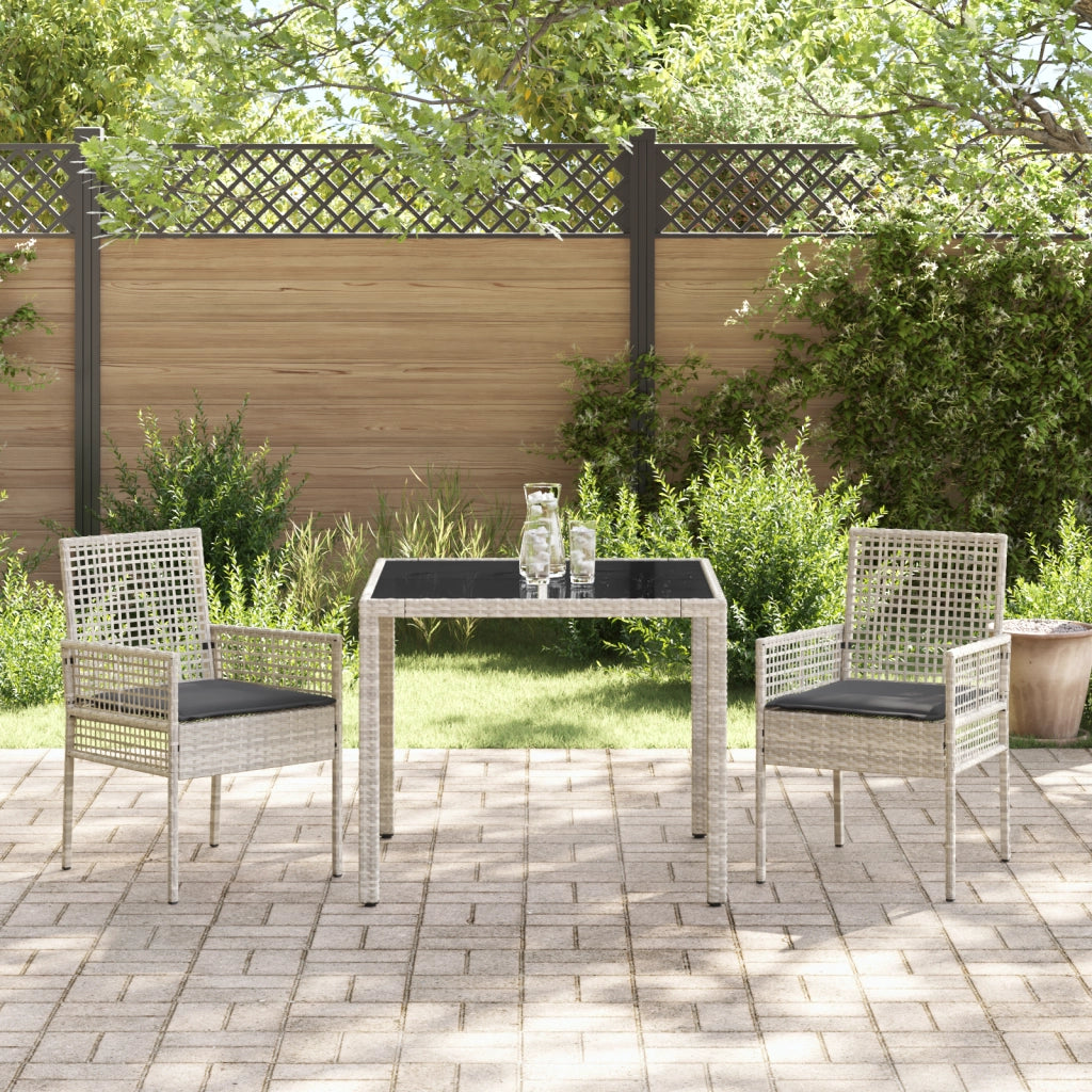 Set da Pranzo da Giardino 3 Pezzi con Cuscini Grigio Chiaro in Polyrattan