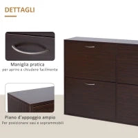 Scarpiera Salvaspazio da 24 Paia con Mensole Regolabili e 4 Cassetti, in Legno, 120x24x81cm, Marrone
