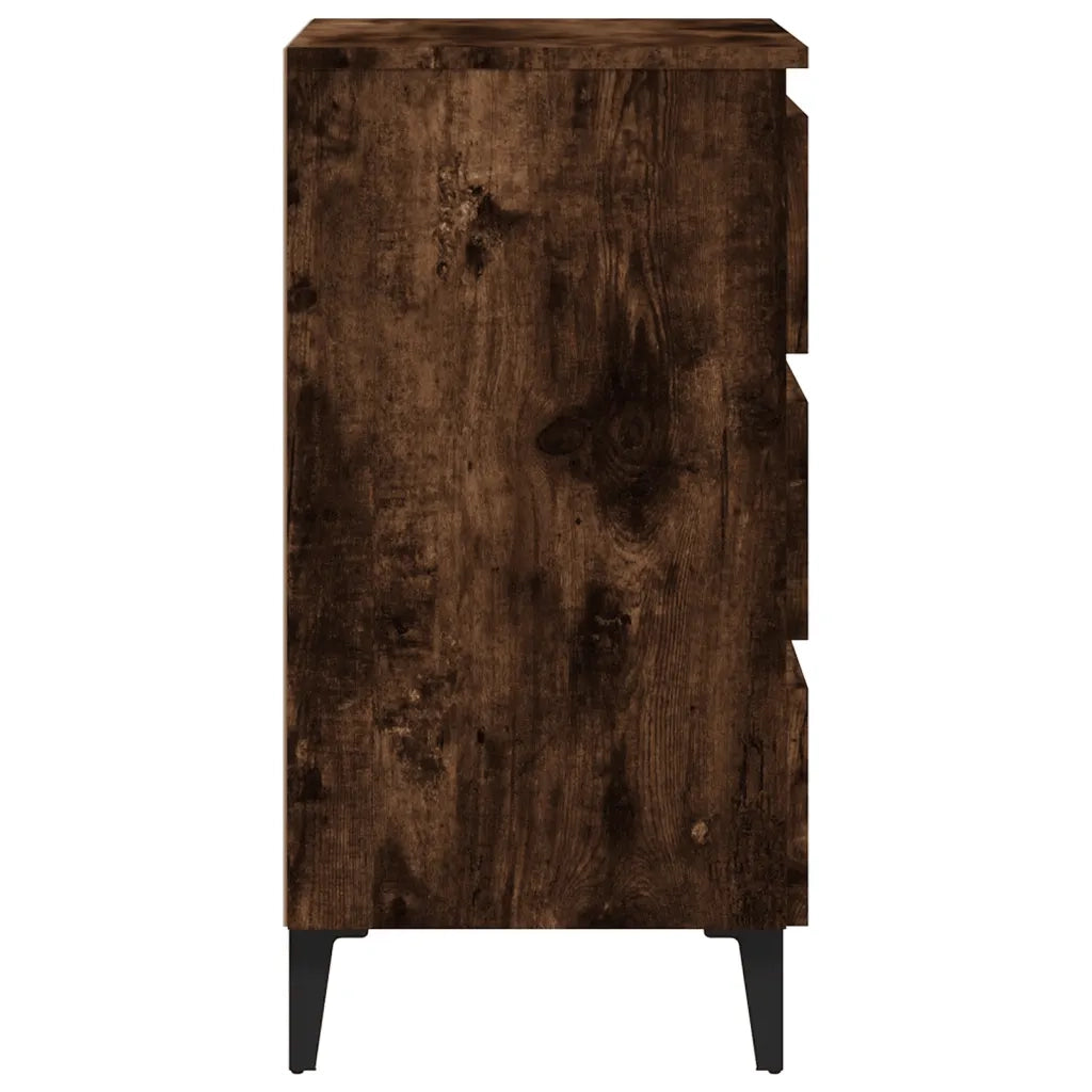 Comodino | Armadio da Notte | Mobiletto da notte con Gambe in Metallo Rovere Fumo 40x35x69 cm