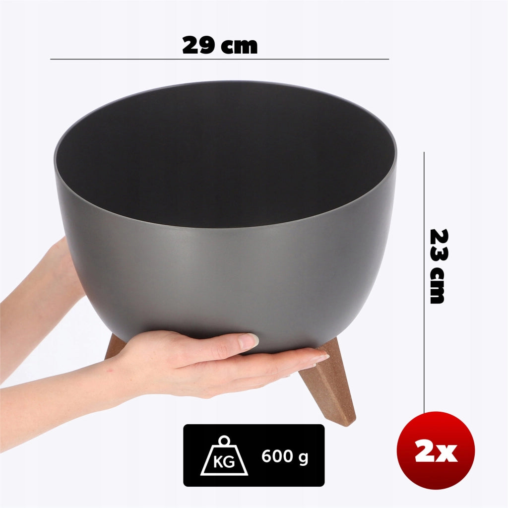 Vaso da fiori KADAX, fioriera, coperchio, gambe, inserto, supporto per fiori, 29 cm, antracite, ciotola, 2 pezzi.