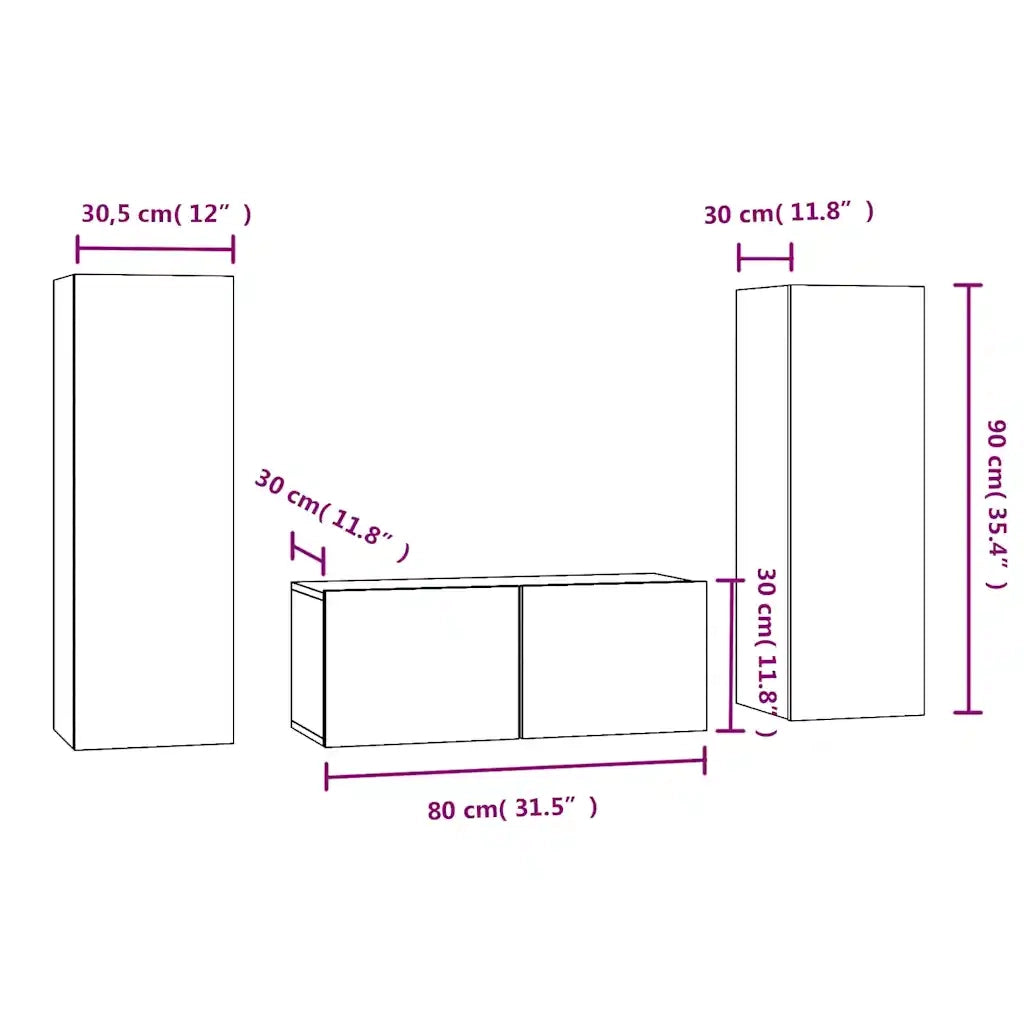 Set Mobili Porta TV 3 pz-Credenza per TV Rovere Fumo in Legno Multistrato 711074