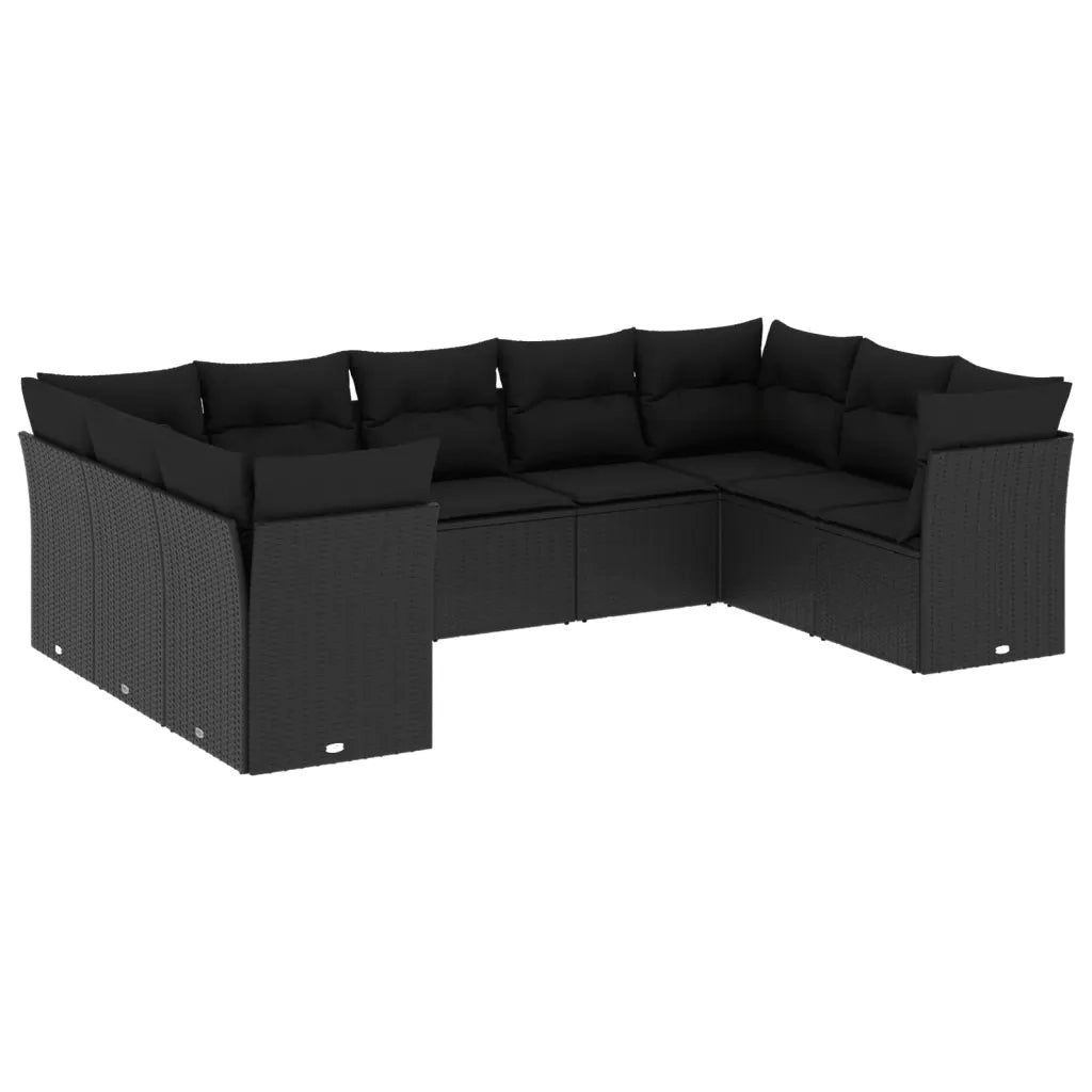 Set Divani da Giardino 9 pz con Cuscini Nero in Polyrattan 3249964
