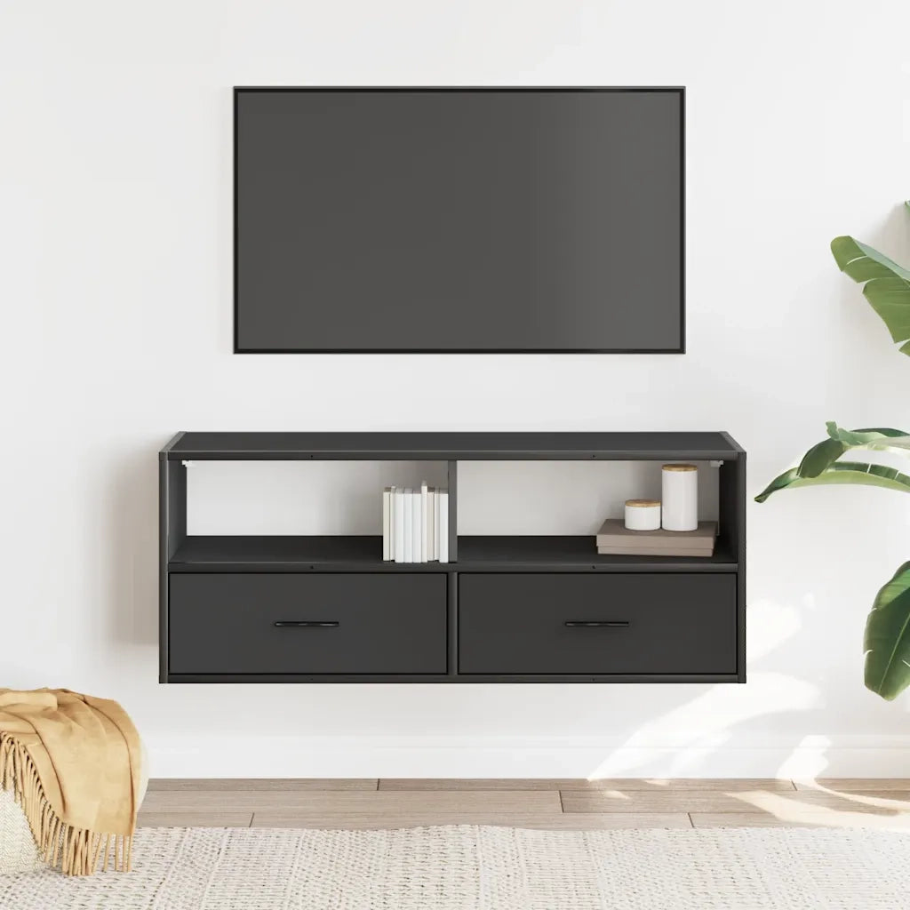 Mobile Porta TV-Mobile per TV-Credenza TV Nero 100x31x39,5 cm in Truciolato e Metallo 297146