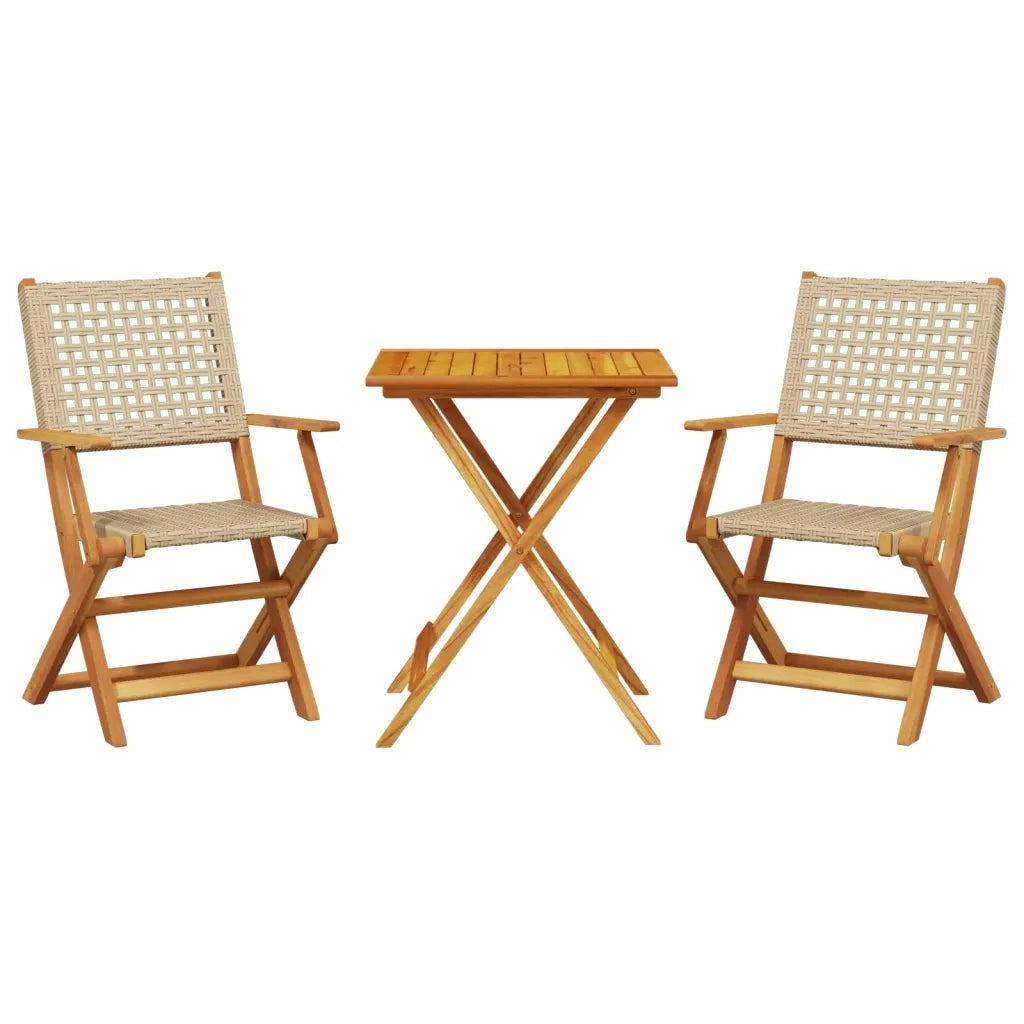 Set da Bistrot 3 pz | Set Salotto da Giardino Beige in Polyrattan e Legno Massello