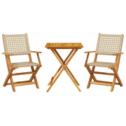 Set da Bistrot 3 pz | Set Salotto da Giardino Beige in Polyrattan e Legno Massello