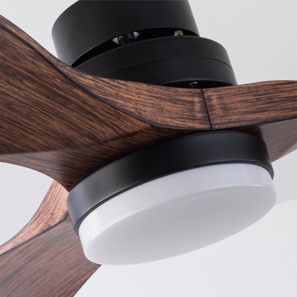 Ventilatore da soffitto a 3 pale con luce led e telecomando in abs nero e noce scuro