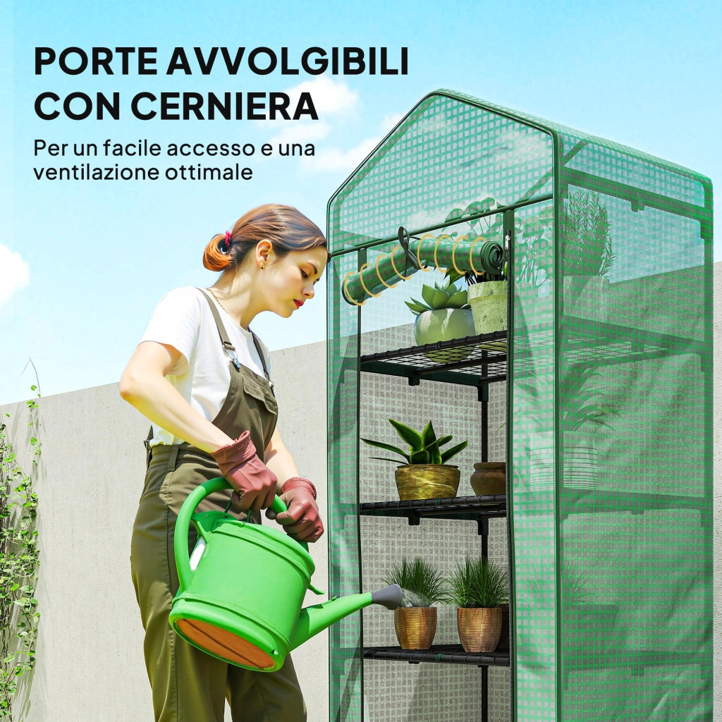Serra per Piante a 5 Livelli 69x49x193 cm con Porta a Zip in Acciaio e PE Verde