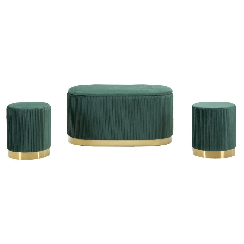 Panca Con Contenitore E Sgabelli Shopy Verde Set 3 Pz cm 80x37x42-29x35