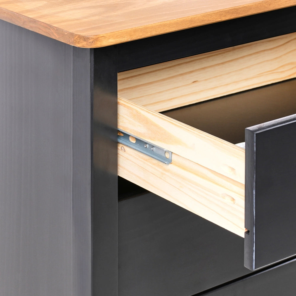 Credenza nera a 5 cassetti con ripiano in legno in stile scandinavo