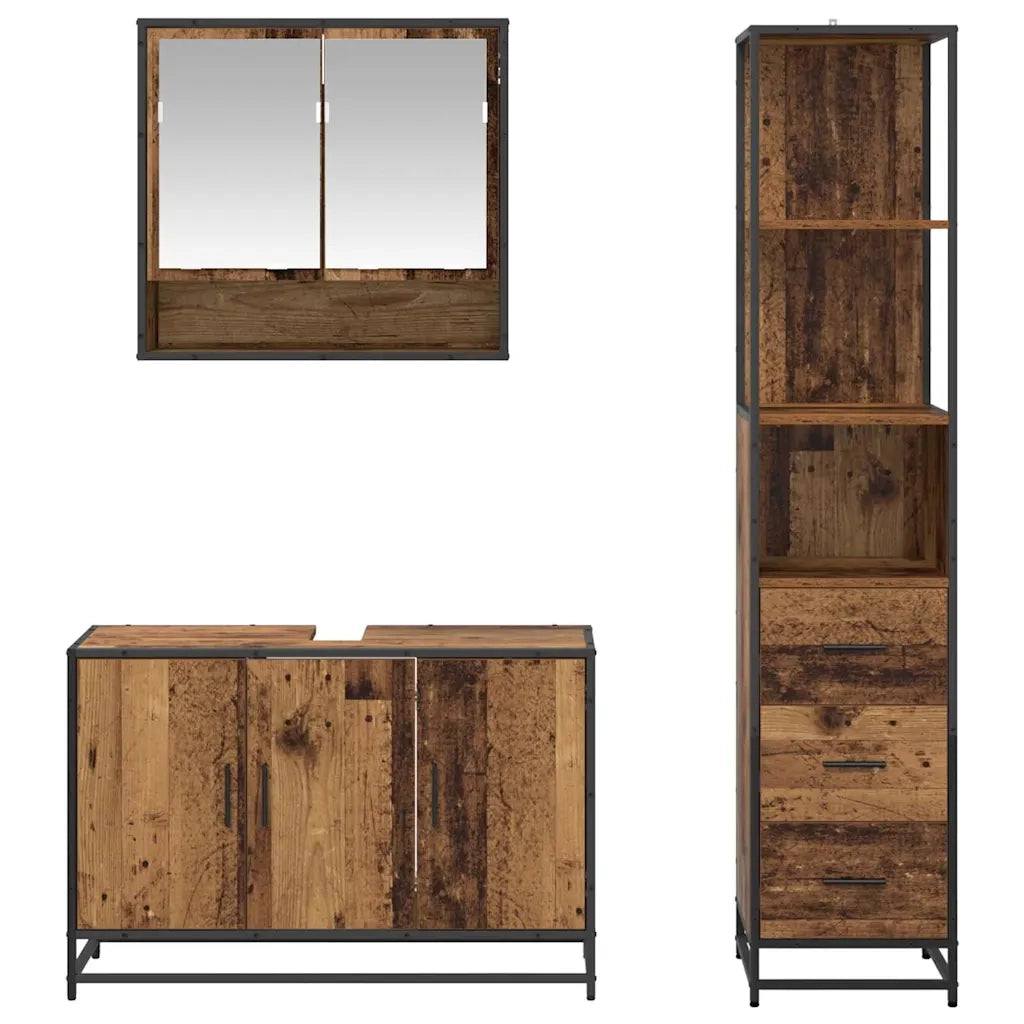 Set di mobili per il bagno con cassetto 3 pcs Legno vecchio 3402414