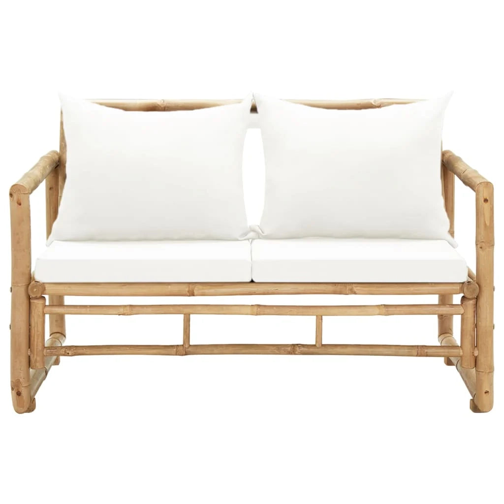 Divano da giardino a 2 posti con cuscini 115 x 65 x 72 cm bambù 02_0011856