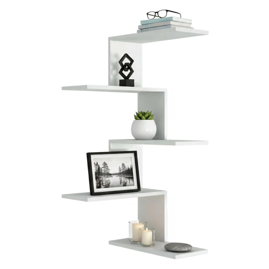 Mensola Beatriz, Scaffale, Ripiano a muro, Scaffalatura multiuso, 52x30h109 cm, Bianco