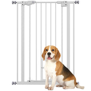 Cancellino per Cani Regolabile Alto con Porta Piccola e Chiusura Automatica, 74-80x104cm, Bianco