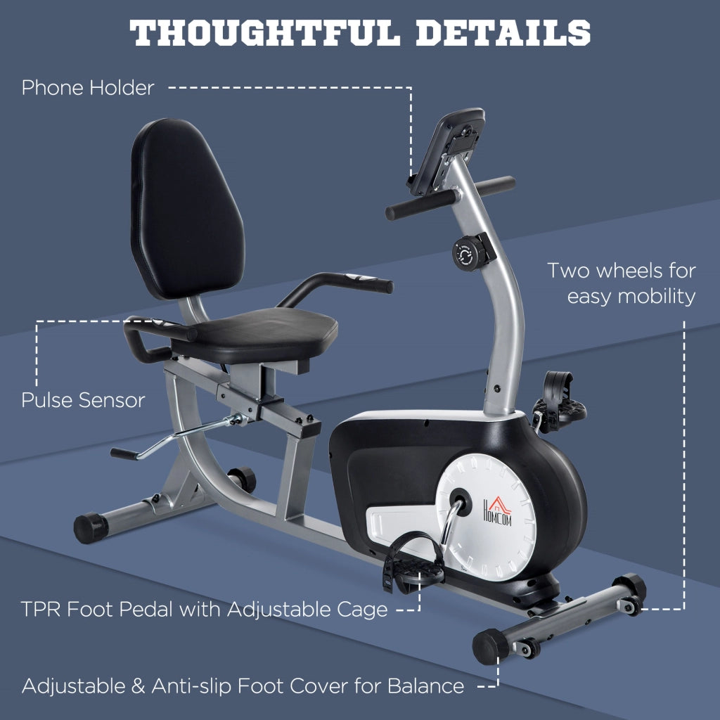 EasyComfort Cyclette Orizzontale Recumbent con 8 Livelli di Resistenza, Schermo LCD e Seduta Regolabile, 122-137x62x103 cm