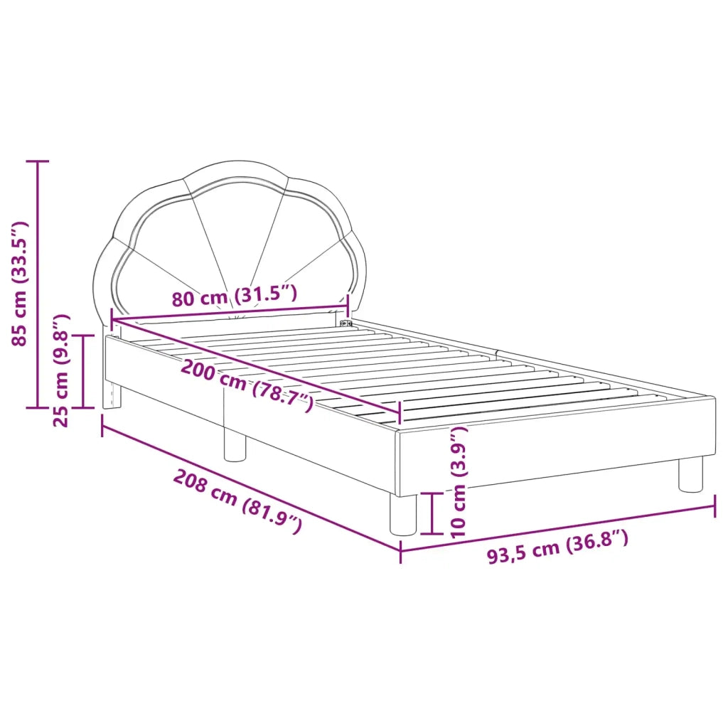 Struttura letto bambini con testata Viola 80 x 200 cm Velluto
