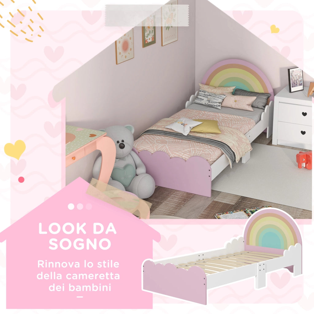 Lettino per bambini con sponde anticaduta ¨C Xylo ¨C MDF bianco e rosa 143x74x66 cm